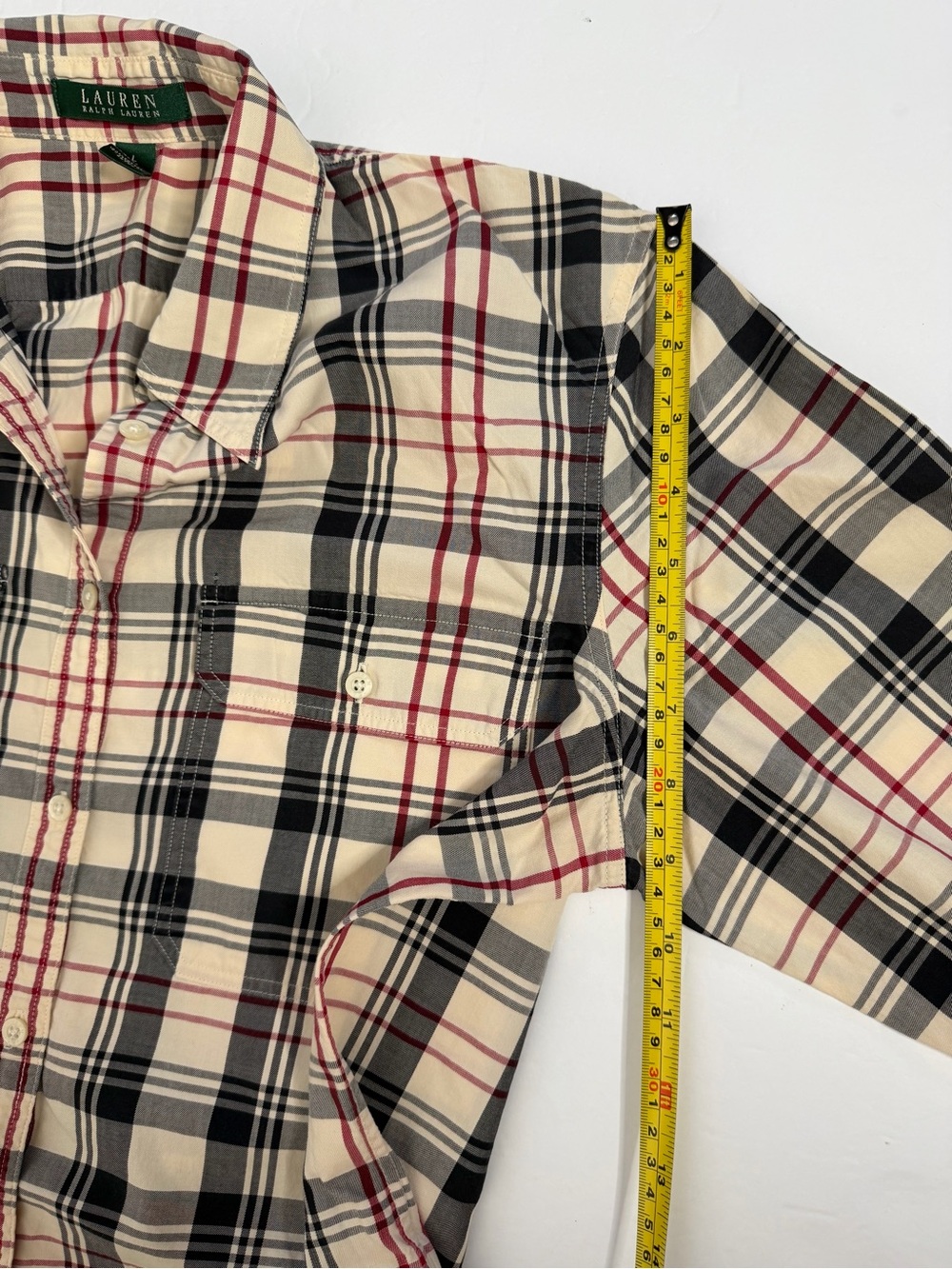 Lauren Ralph RLL cotton plaid button-down shirt blouse long sleeve size L - Picture 7 of 15